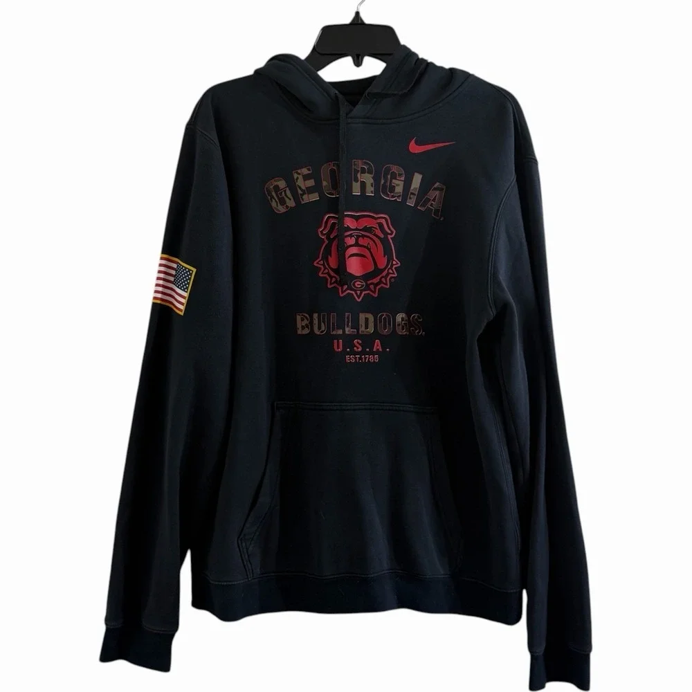 Nike Georgia Bulldogs Hoodie Mens Large Black Camo Logo USA Flag NCAA Fleece